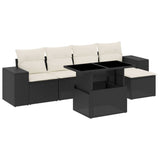 6 Piece Garden Sofa Set with Cushions Black Poly Rattan - Front View