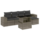6 Piece Garden Sofa Set with Cushions Grey Poly Rattan - Front View