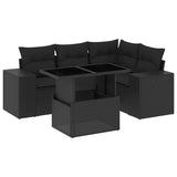 5 Piece Garden Sofa Set with Cushions Black Poly Rattan - Front View