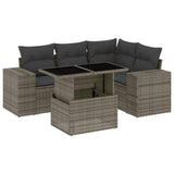 5 Piece Garden Sofa Set with Cushions Grey Poly Rattan - Front View