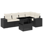 6 Piece Garden Sofa Set with Cushions Black Poly Rattan