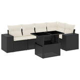 6 Piece Garden Sofa Set with Cushions Black Poly Rattan - Front View