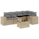 6 Piece Garden Sofa Set with Cushions Beige Poly Rattan - Front View