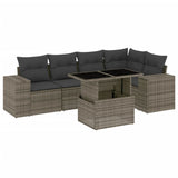 6 Piece Garden Sofa Set with Cushions Grey Poly Rattan - Front View