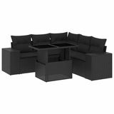 6 Piece Garden Sofa Set with Cushions Black Poly Rattan - Front View