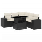 6 Piece Garden Sofa Set with Cushions Black Poly Rattan