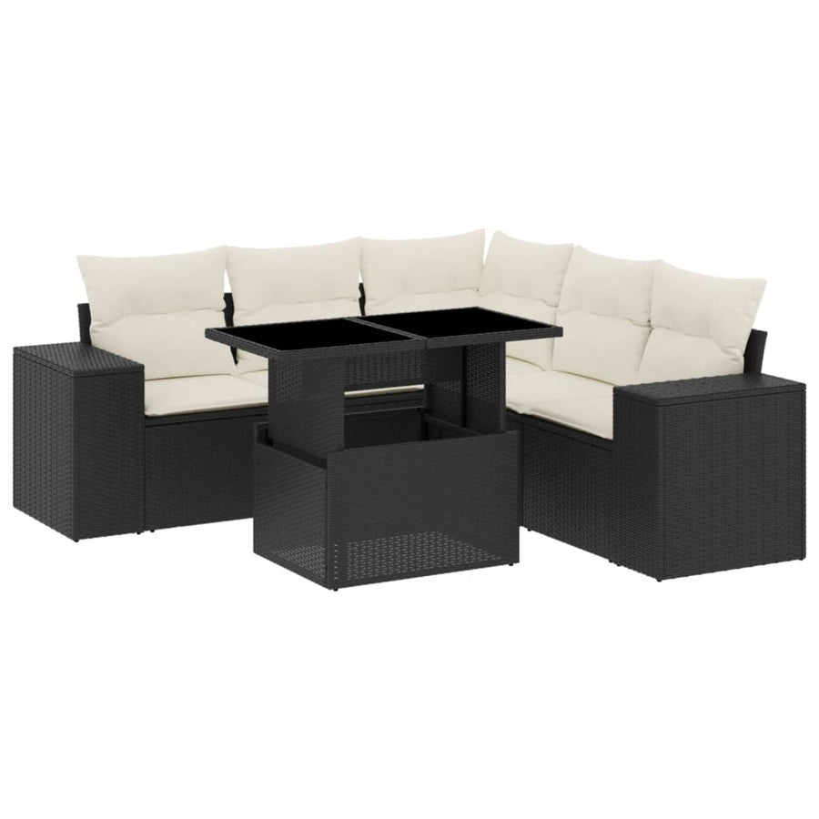 6 Piece Garden Sofa Set with Cushions Black Poly Rattan