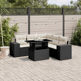 6 Piece Garden Sofa Set with Cushions Black Poly Rattan