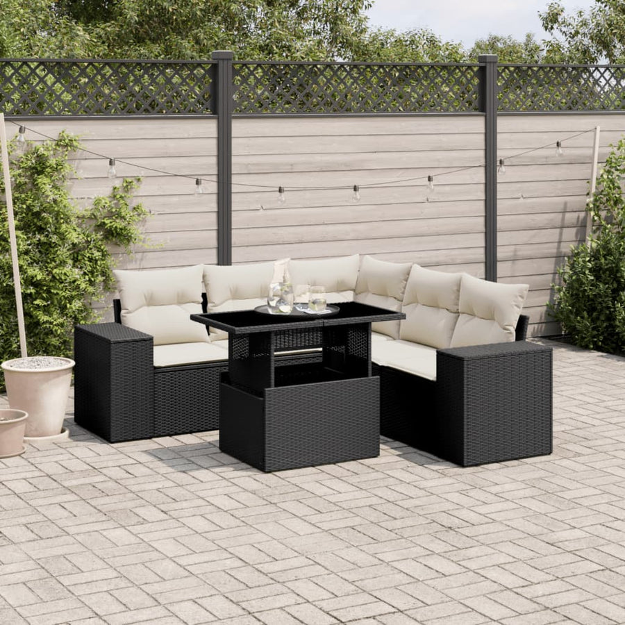 6 Piece Garden Sofa Set with Cushions Black Poly Rattan