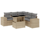 6 Piece Garden Sofa Set with Cushions Beige Poly Rattan - Front View