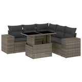 6 Piece Garden Sofa Set with Cushions Grey Poly Rattan