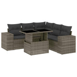 6 Piece Garden Sofa Set with Cushions Grey Poly Rattan - Front View