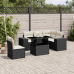 6 Piece Garden Sofa Set with Cushions Black Poly Rattan