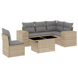 6 Piece Garden Sofa Set with Cushions Beige Poly Rattan - Front View