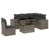 6 Piece Garden Sofa Set with Cushions Grey Poly Rattan - Front View