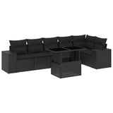 7 Piece Garden Sofa Set with Cushions Black Poly Rattan - Front View