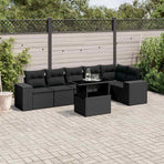 7 Piece Garden Sofa Set with Cushions Black Poly Rattan