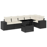 7 Piece Garden Sofa Set with Cushions Black Poly Rattan - Front View
