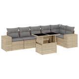 7 Piece Garden Sofa Set with Cushions Beige Poly Rattan - Front View