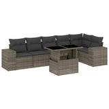 7 Piece Garden Sofa Set with Cushions Grey Poly Rattan - Front View