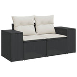 7 Piece Garden Sofa Set with Cushions Black Poly Rattan - Side View