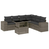 7 Piece Garden Sofa Set with Cushions Grey Poly Rattan - Front View
