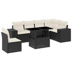 7 Piece Garden Sofa Set with Cushions Black Poly Rattan