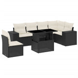 7 Piece Garden Sofa Set with Cushions Black Poly Rattan - Front View