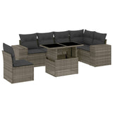 7 Piece Garden Sofa Set with Cushions Grey Poly Rattan - Front View
