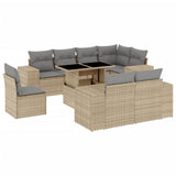 9 Piece Garden Sofa Set with Cushions Beige Poly Rattan - Front View