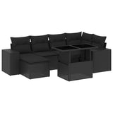 7 Piece Garden Sofa Set with Cushions Black Poly Rattan - Front View
