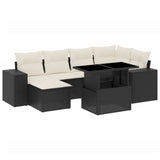 7 Piece Garden Sofa Set with Cushions Black Poly Rattan - Front View