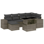 7 Piece Garden Sofa Set with Cushions Grey Poly Rattan