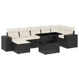 8 Piece Garden Sofa Set with Cushions Black Poly Rattan - Front View