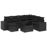 8 Piece Garden Sofa Set with Cushions Black Poly Rattan - Front View