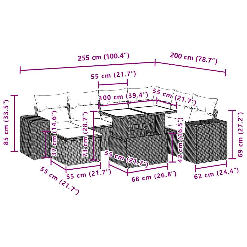 8 Piece Garden Sofa Set with Cushions Black Poly Rattan