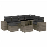 8 Piece Garden Sofa Set with Cushions Grey Poly Rattan - Front View
