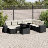 9 Piece Garden Sofa Set with Cushions Black Poly Rattan
