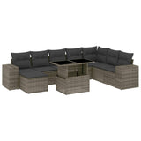 9 Piece Garden Sofa Set with Cushions Grey Poly Rattan - Front View