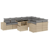 10 Piece Garden Sofa Set with Cushions Beige Poly Rattan - Front View