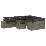 10 Piece Garden Sofa Set with Cushions Grey Poly Rattan - Front View