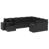 10 Piece Garden Sofa Set with Cushions Black Poly Rattan - Front View