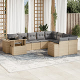 10 Piece Garden Sofa Set with Cushions Beige Poly Rattan