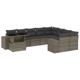 10 Piece Garden Sofa Set with Cushions Grey Poly Rattan - Front View