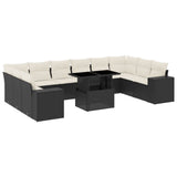11 Piece Garden Sofa Set with Cushions Black Poly Rattan - Front View