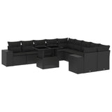 11 Piece Garden Sofa Set with Cushions Black Poly Rattan - Front View