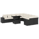 11 Piece Garden Sofa Set with Cushions Black Poly Rattan - Front View