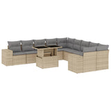 11 Piece Garden Sofa Set with Cushions Beige Poly Rattan - Front View