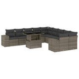 11 Piece Garden Sofa Set with Cushions Grey Poly Rattan - Front View