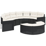 3 Piece Garden Sofa Set Half-Round Black Poly Rattan - Front View
